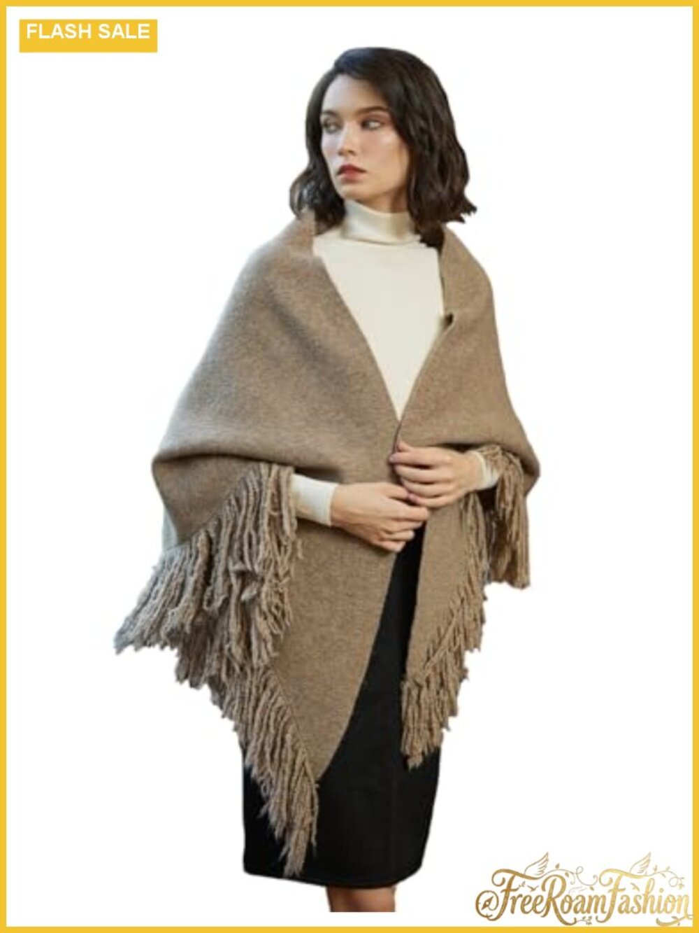 Wool Blend Knit Wrap Shawl with Fringe Tassel
